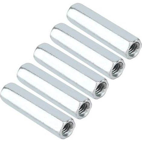 M6 Connecteur de Tige Filetée, 5 Pcs M6 40 écrou de Tige Longue Manchon Hexagonal écrou de Couplage en Acier au Carbone Fixations Filetées pour Boulons Goujons Vis