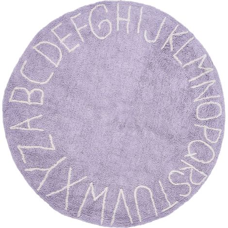 Tapis Bohème en Coton 120 cm Rond Fait Main pour Enfants avec Alphabet Violet Clair Vurgun