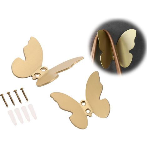 Ganchos decorativos de pared, pequeños ganchos modernos de latón chapado en oro, gancho para toallas con forma de mariposa, perchero, gancho para sombreros, ganchos para albornoces para la entrada, el (1/5)