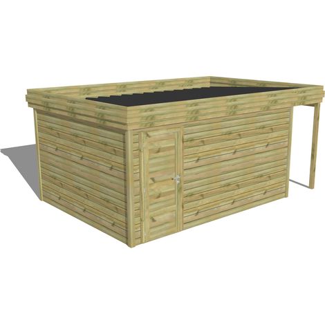 ABRI DE JARDIN bois Pin autoclave 27mm - 5,34x3,44m / 18,4m2 - Bac acier - Abri Français (1/5)