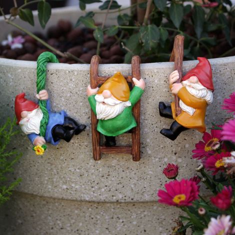 Lot de 3 nains grimpants pour décorer pots de fleurs, balcons et terrasses