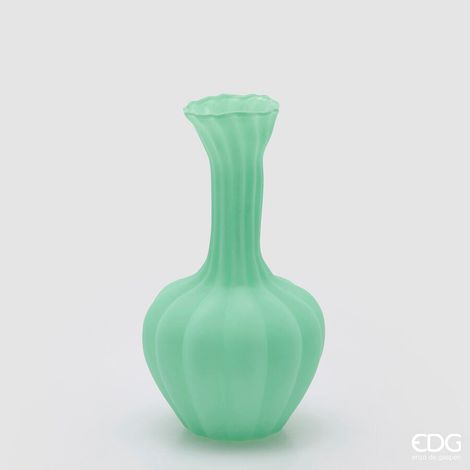 EDG Enzo De Gasperi Vaso Flow Sinuoso H 31 Cm D 17 Cm Waterproof Vetro Satinato Verde