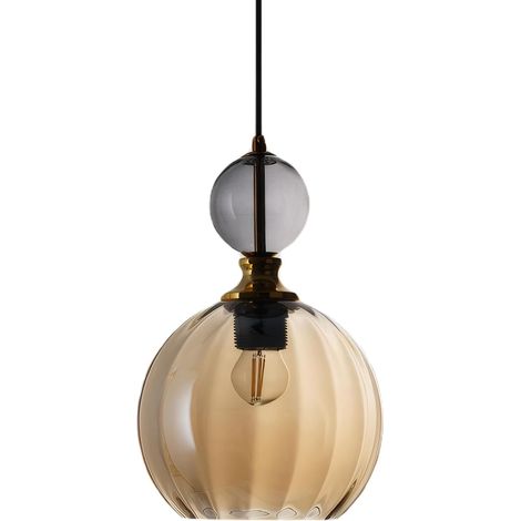 Lampe Suspendue Colorée En Verre Soufflé à La Main Avec Accents Dorés, Suspension Plafond E27 Réglable Lumière chaude (1/5)