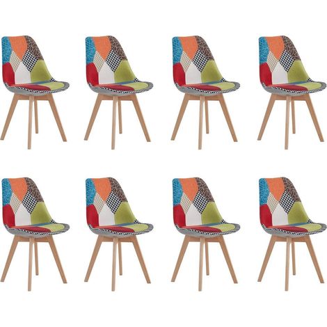 8er-Set Esszimmerstühle Patchwork Stoff mit Massivholzbeinen, gepolstert, Rot-Neu (1/5)