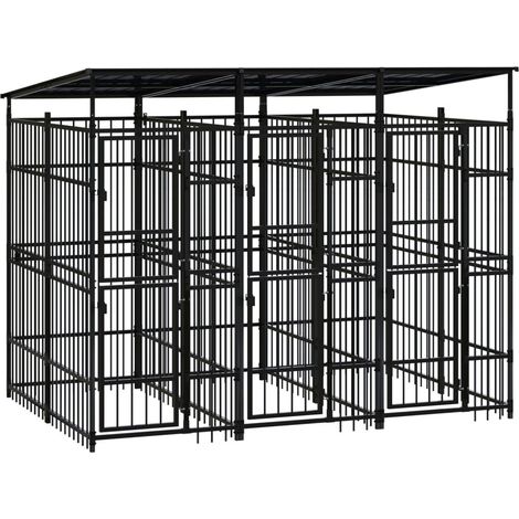 Chenil d'extérieur avec toit pour chiens - Parc enclos pour animaux Acier 5,53 m² BV709981 - BonneVie (1/5)