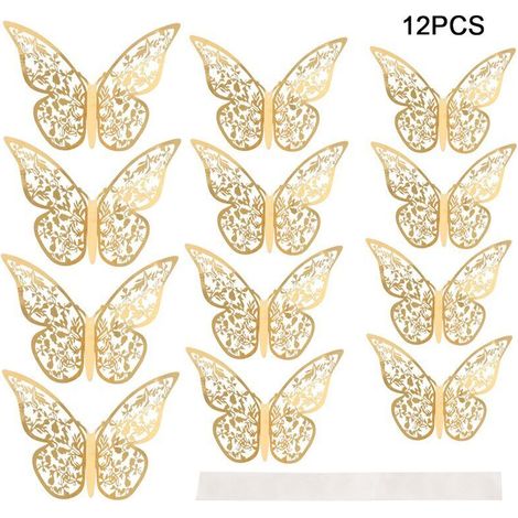 3D-Schmetterlings-Wandtattoos (hohl), 12 Stück, Metallic-Textur, Wohnzimmer, Schlafzimmer, Heimdekoration