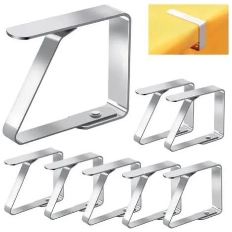 8 PCS Pince Nappe Exterieur, Pince pour Nappe de Table Inoxydable Anti-Glissant, Attache Nappe Réglable 7 x 8 cm, (1/4)
