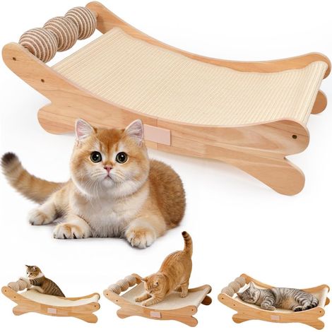Lettino tiragraffi in legno per gatti con 3 palline interattive rotolanti (1/5)