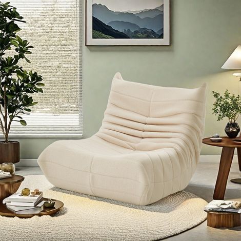 Fauteuil une place en agneau beige–fauteuil relax–rembourrage en mousse haute densité–dossier confortable–idéal pour le salon ou la chambre à coucher