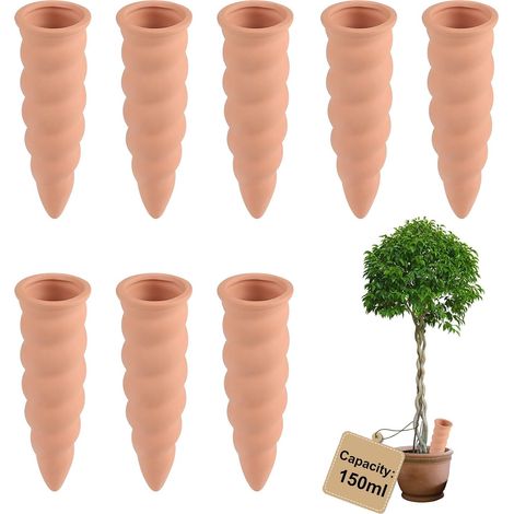 8 × 150 ml Oyas Watering Can Potting Soil Indoor Plant, Cone Gewindetyp Olla for Automatic Watering Flowers, Water Dispenser Plant, for Garden, Vegetable Garden, Terracotta Pot (1/5)