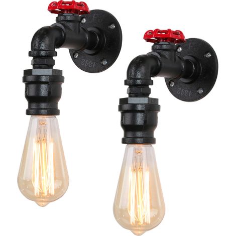 2X Apliques de Pared Interior, Vintage Lámpara de Pared Tubería de Agua, Creativo Iluminación Art Decor Luz E27 Base para Dormitorio Cocina Comedor Cafe (Negro)