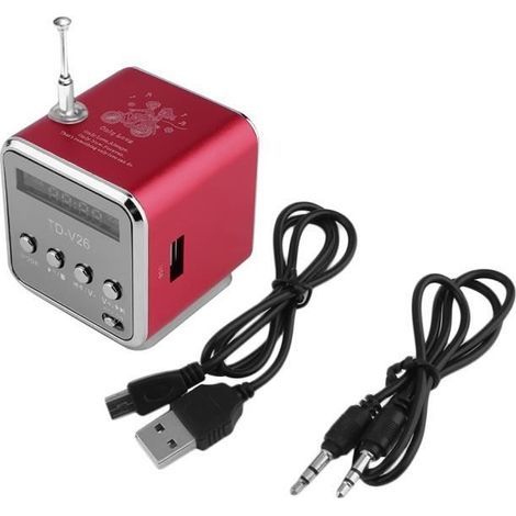 Mini altoparlante stereo portatile Micro USB con super bassi per musica MP3 - 4 radio FM, rosso (1/4)