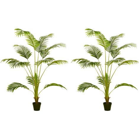 HOMCOM pack de 2 palmeras arecas artificiales 170 cm plantas artificiales con maceta y 11 hojas decoración para interior salón oficina verde (1/5)