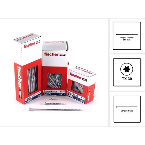 fischer Power-Fast II 6,0x280 SK blvz TG TX 25 50 Stk