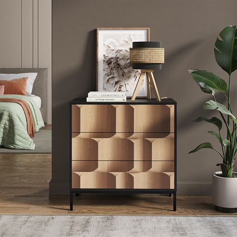 Cómoda Eliza, Negro/roble, 80 x 81.2 cm con 3 cajones, Vicco