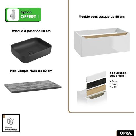 Ensemble meuble sous vasque avec plan et vasque à poser - Siphon OFFERT  OPRA  Blanc-Noir  80 × 30 × 45 cm (1/5)