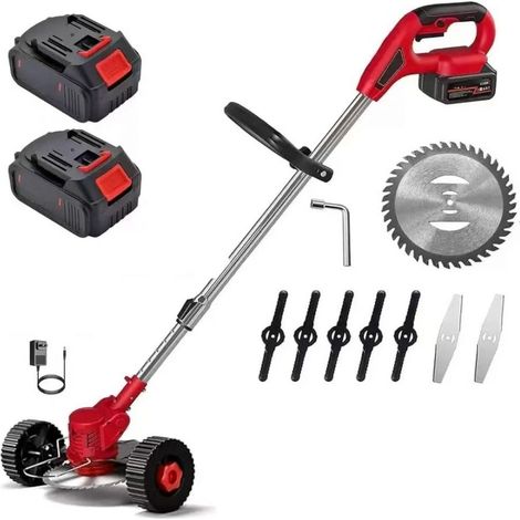 Coupe-Bordure de Jardin sans Fil 24V à Lame Métallique Avec Batterie Li-ion 4 Ah et Chargeur de Batterie,Roues Amovibles,Débroussailleuse Électrique pour Jardins et Pelouses(2pcs battery) (1/5)