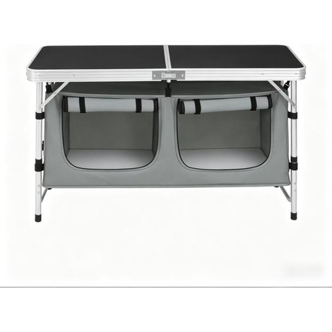 Tavolo da giardino pieghevole con borsa sospesa, alluminio e MDF, altezza regolabile (1/5)