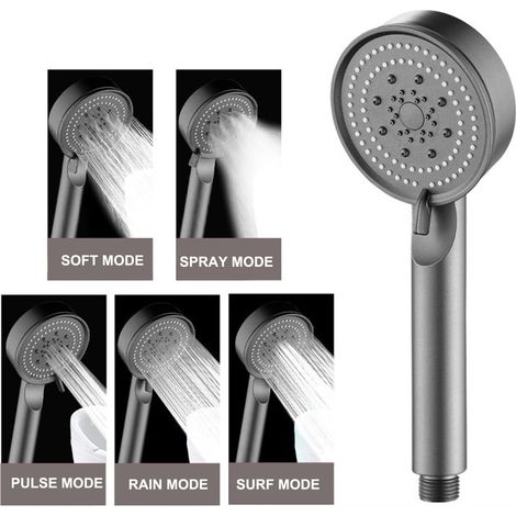 Shower Head - High Pressure Handheld - 8.9 Inch - Pause Switch - Water Saving - ABS Material - Universal 1/2 Inch Thread - 1 Unit (1/5)