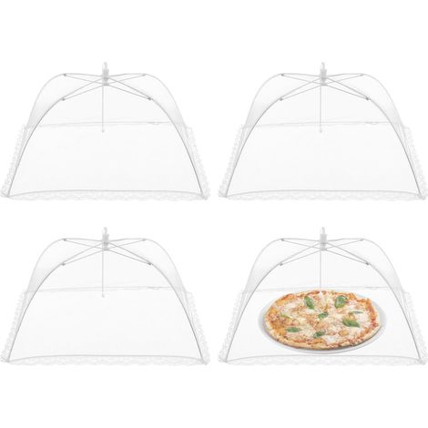 Paquete de 4 paños plegables antimoscas para alimentos, de malla plegable, para cubrir alimentos, parasol, para picnic (blanco)