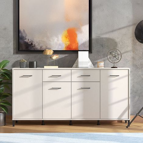 Credenza Grondona, Madia 2 Cassetti, 4 Ripiani, Apertura Battente, Scorrevole, 183x40x90h cm Bianco Crema (1/5)