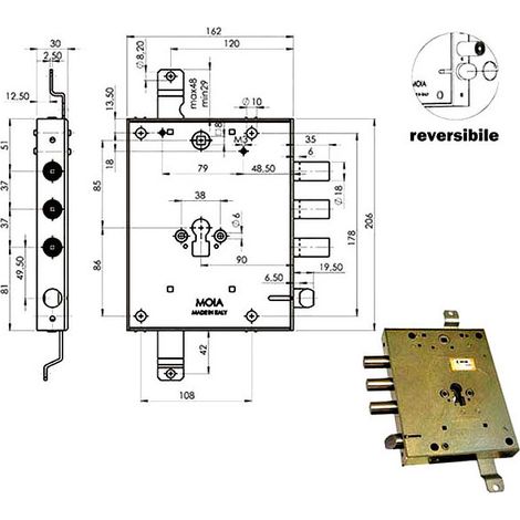 Serratura Triplice Sicura da Infilare per Porta Blindata Modello RMGA 664/373SFQB Moia