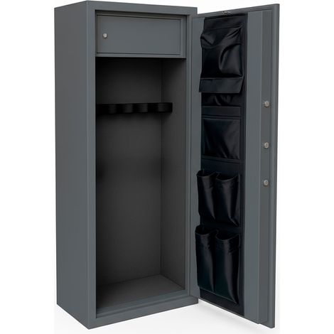 Armadio Portafucili Per Armi Blindato In Acciaio Con Tasca Porta Oggetti Serratura Digitale Chiave Tesoretto Cassaforte Sicura Grigio Scuro 148x40x28 Cm 7 Posti (1/3)