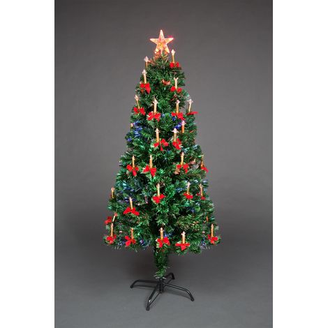6ft Pre Lit LED Fibre Optic Christmas Tree PreLit Xmas Decoration with Candle & Bow (1/5)