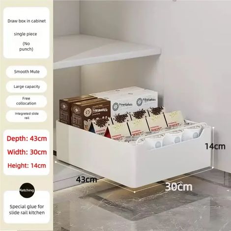 (1 pièce 43 x 30 x 14 cm) Nouvelle étagère de rangement de cuisine avec rails coulissants, tiroir coulissant, boîte à épices, organisateur de placards (1/5)