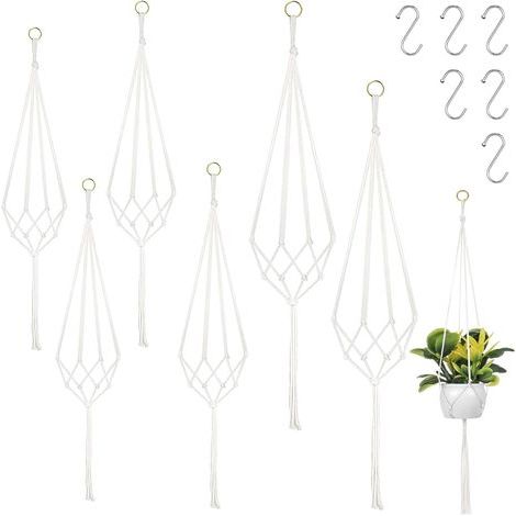 Set of 6 Macrame Hanging Hangers, Indoor and Outdoor Hangers, 60 cm, 80 cm, 100 cm, with 6 S Hooks for Indoor, Ceiling, Balcony, Wall Decoration and Outdoor (1/5)