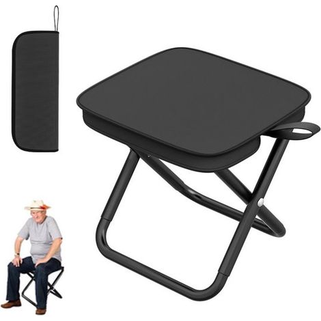 Tabouret pliant portable noir de camping/pêche, mini tabouret facile à transporter, pour voyage, jardin, terrasse, barbecue, plage (1/5)