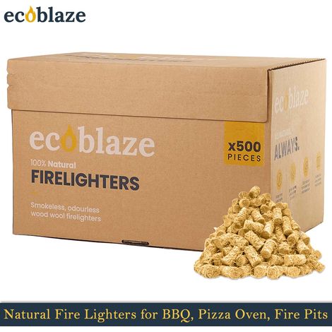 Ecoblaze Natural Firelighters (Box of 500) Wood Wool for Pizza Oven & Fire Pits (1/5)