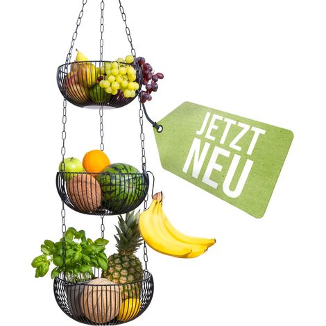 Corbeille à fruits suspendue, Étagère à pain, Décoration pour cuisine domestique avec 2 crochets (Couleur : noir) (1/5)