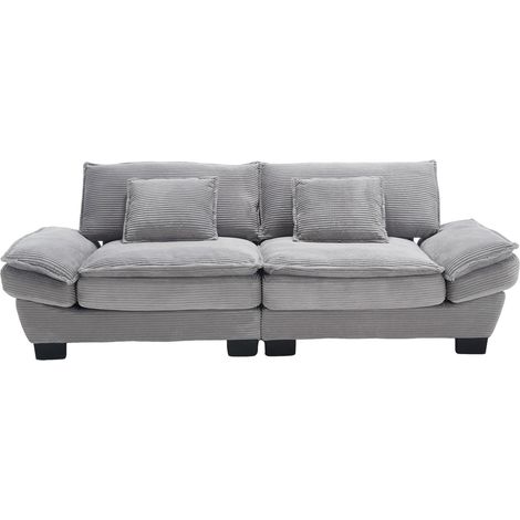 ELVMI Divano 2 Posti con Seduta Extra Profonda e Braccioli Imbottiti in Velluto Grigio Chiaro 224 × 81 × 81 cm (1/4)
