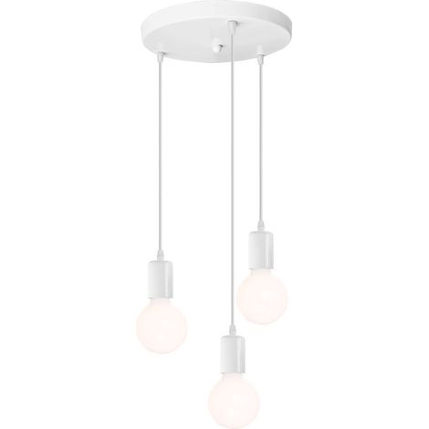 Stoex – Luminaire suspension E27 avec support disque rond – Installation facile – Pour ampoules Edison et LED – Puissance max 60W – Design rétro blanc (1/4)