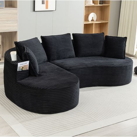 Divano angolare 250x152x82 cm in tessuto nero con contenitore FloraGrace (1/5)