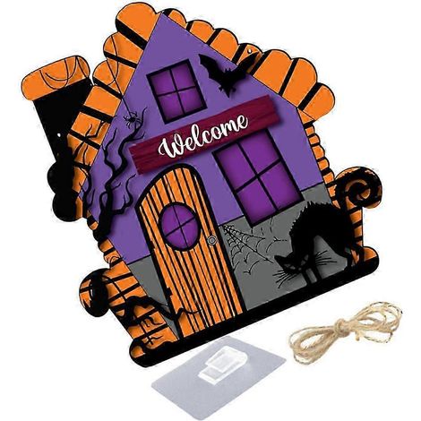 Rustikale Halloween-Türdekoration aus Holz, mehrfarbig, 1 Stück (1/5)