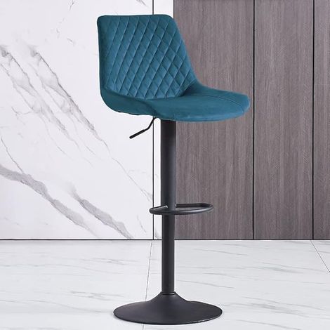 Bar Stools Gas Lift Stools Velvet Breakfast Kitchen Club Cafe Swivel Chairs,1Pcs Teal