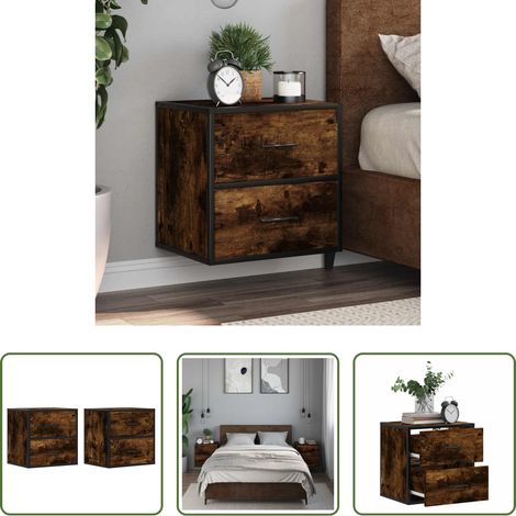 vidaXL Holz Nachttisch - Wand-Nachttische 2 Stk. Räuchereiche 40x31x39,5 cm (1/5)