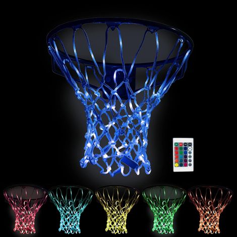 Panier de basket lumineux avec panier à LED, couleurs changeantes grâce à la télécommande, ultra-résistant, compatible intérieur et extérieur, 12 anneaux, effet phosphorescent. (1/5)