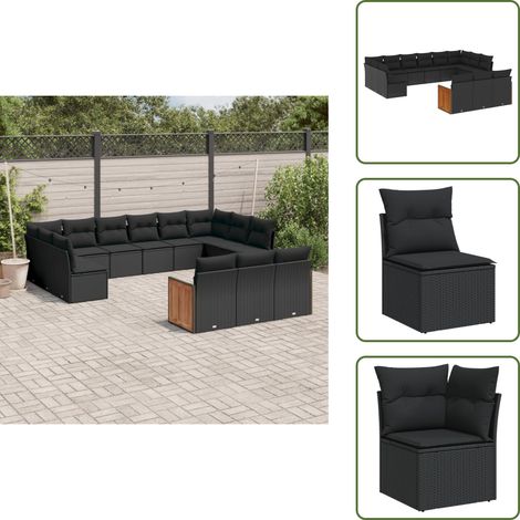 13-tlg. Garten-Sofagarnitur mit Kissen Schwarz Poly Rattan - Gartengeset - Gartenmöbelset - Rattan Möbel - Lounge Set - Gartenlounge (1/5)