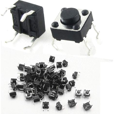 Taktiler Schalter – 100 Stück – Metall und Kunststoff – 4-poliger DIP-Sockel – Elektronik und Hausautomation – 6 x 6 x 4,3 mm (1/3)