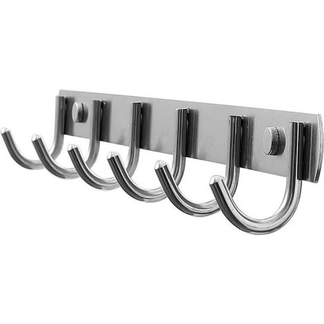 [JAMAIS UTILISÉ]Barre avec 6 crochets en acier inoxydable Crochets pour peignoirs Porte-manteau mural Crochets polyvalents pour salle de bain, cuisine, couloir et chambre à l'intérieur / à l'extérieur (1/5)