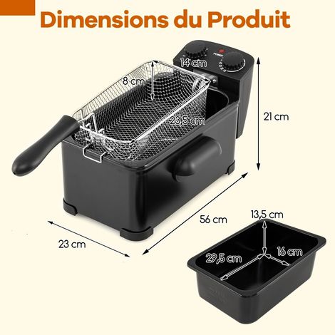 2000W Electric Deep Fryer with Adjustable Timer and Temperature, 3L Oil Fryer, Lid with Viewing Window, Black