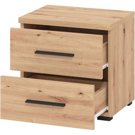 Nachttisch Uzzano, 2 Schubladen, 1 Ablage, Schiebetür, 44,5x33,5x43h cm, Eiche Knoten braun