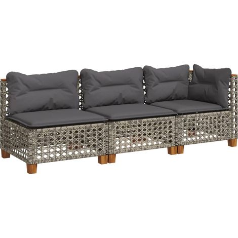 Canapé de jardin  Divan de jardin avec coussins 3 places gris résine tressée (1/5)
