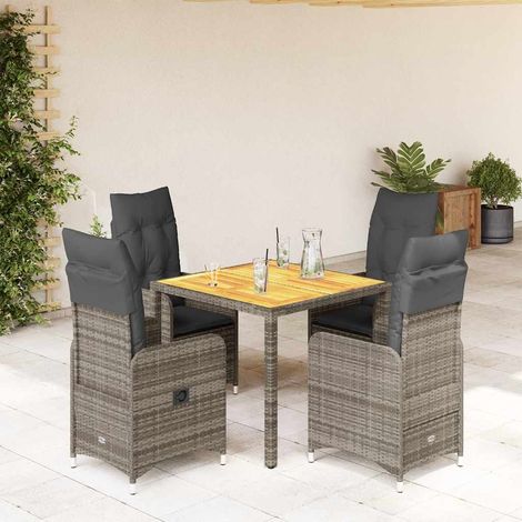 5-tlg. Garten-Bistro-Set mit Kissen Grau Poly Rattan vidaXL (1/5)