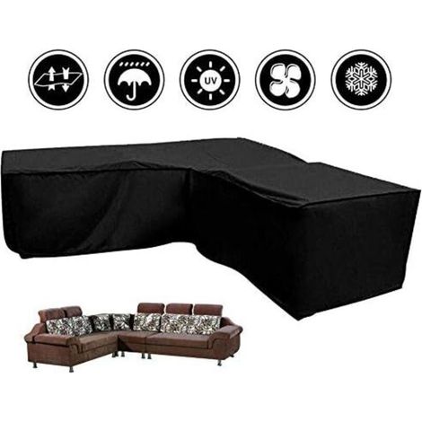 Funda para sofá de jardín en forma de L Ineasicer - Funda protectora para muebles de jardín en forma de L con cordón ajustable en la parte inferior, 210D, 286 x 222 x 82 cm (1/4)