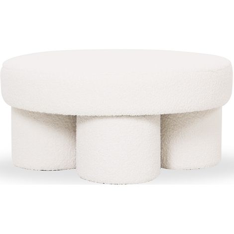 Pouf Di Design In Bouclé Bianco – Tavolino Moderno - Sera Bianco