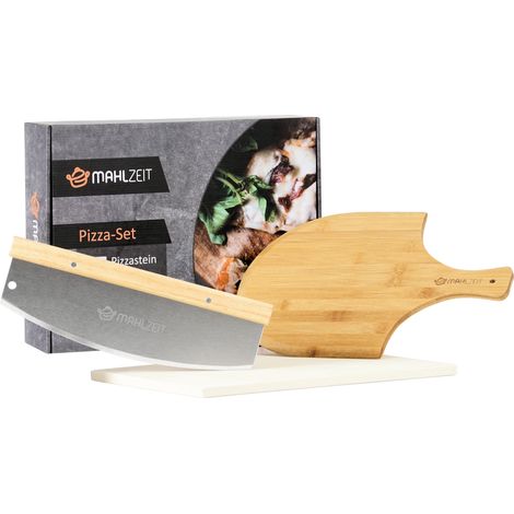 Mahlzeit Set de 3 pièces pour la pizza 40 x 30 cm Pierre à pizza avec pelle et couteau à pizza Pierre à pizza pour le four et le gril